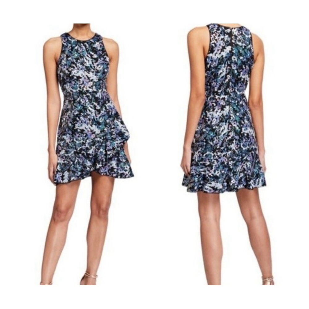 Aidan Mattox Women Blue Purple Sequin Ruffle Hem Sleeveless Cocktail Dress 2